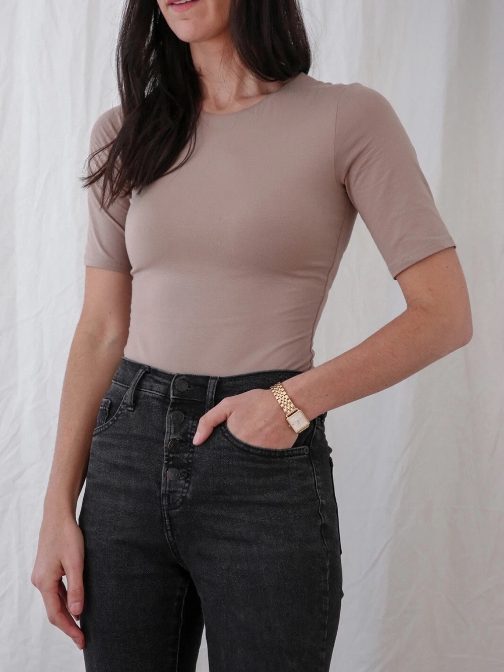Everlane The Short-sleeve Crew Neck Nude Bodysuit Size Medium